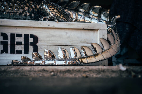 Stainless steel crocodile sculpture tail